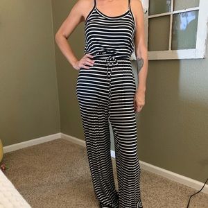 Black striped jumpsuit knit, wide leg. Small. NWOT